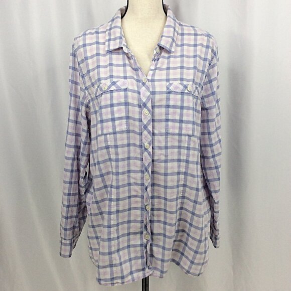 Eddie Bauer Top Womens Size 2XL Classic Fit Pink Purple Plaid Lightweight Cotton - Picture 1 of 6